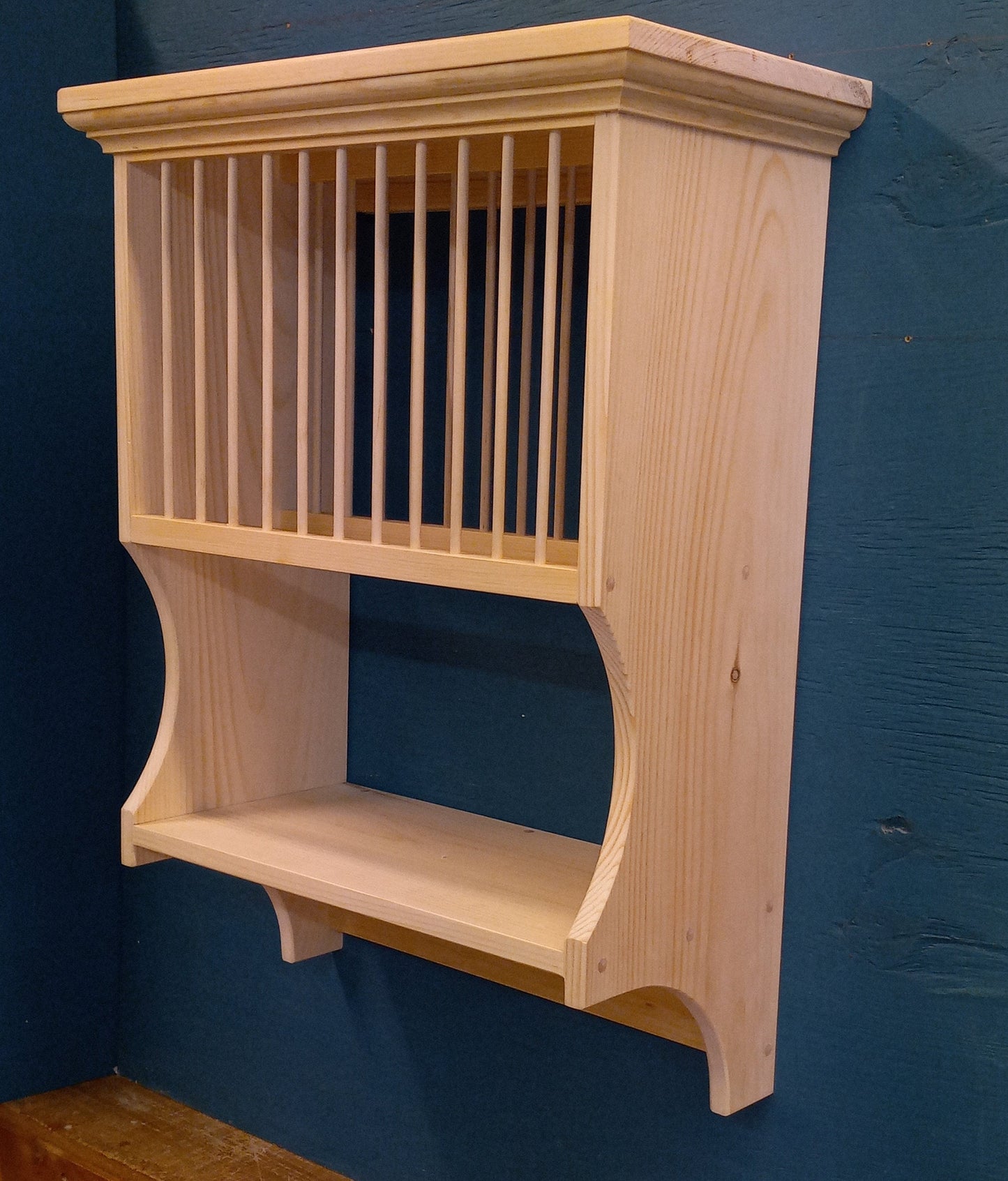 New Shaker Unfinished Crown moulding plate dish shelf rack cabinet lenox pottery plates mugs cups solid wood