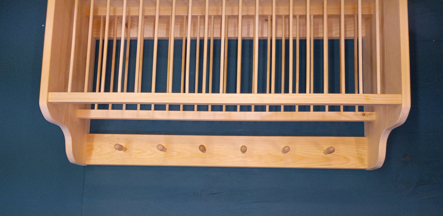 Country shaker peg drying Wood plate dish rack cabinet shelf kitchen Holds plates unfinished solid 3/4" pine wood