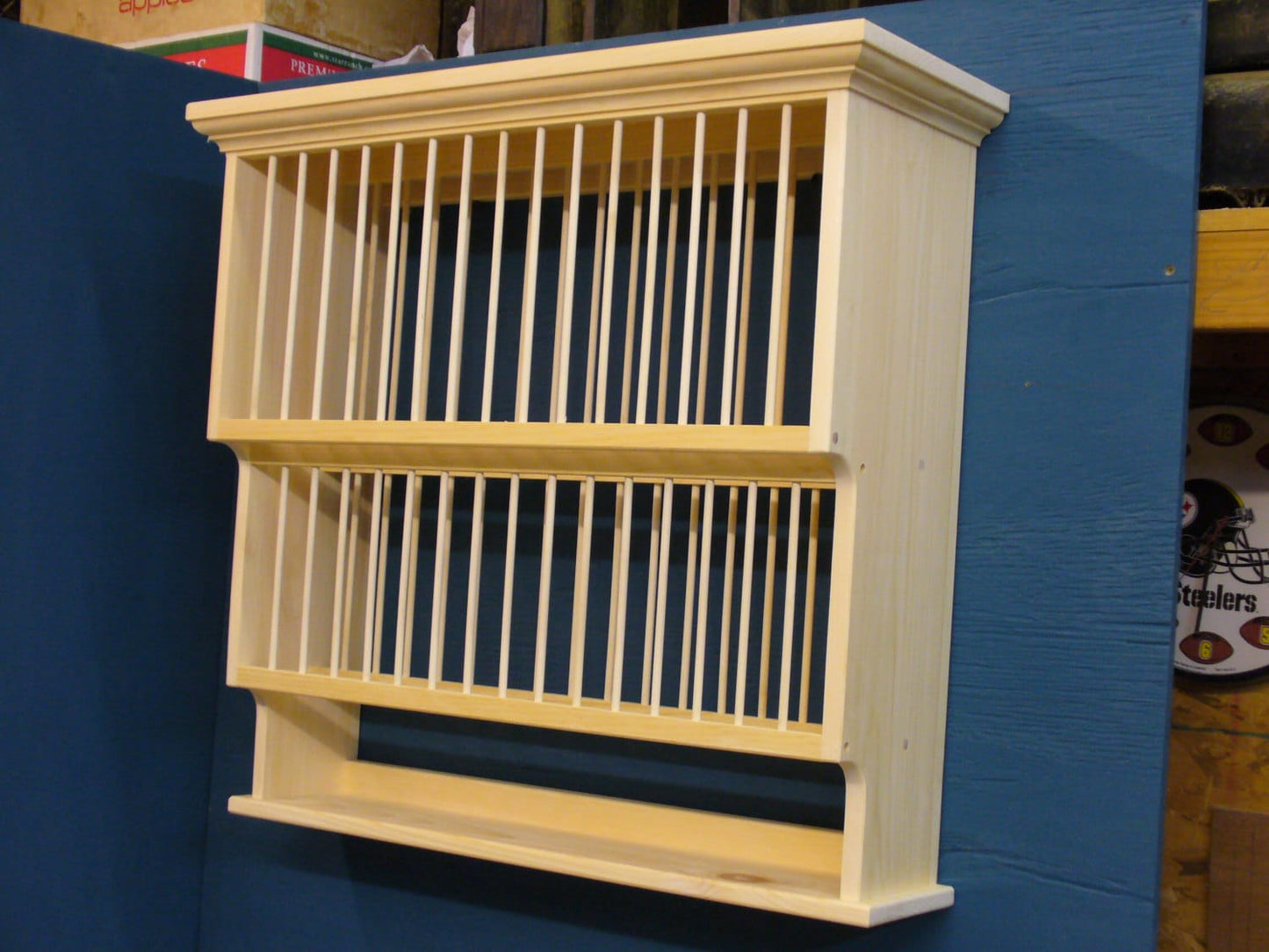 New 26" 2Tier Crown molding moulding Wood cup Plate Dish Rack ART shelf Cabinet kitchen tea cup shelves solid pine wood FARM HOUSE