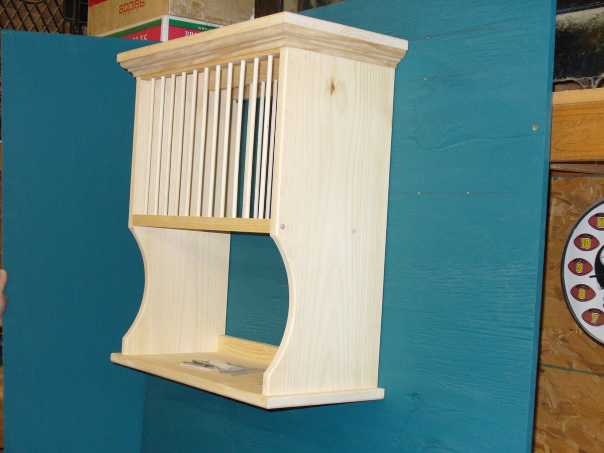 Pottery Plate Rack Wood Unfinished Crown moulding plate dish shelf rack cabinet lenox pot ...